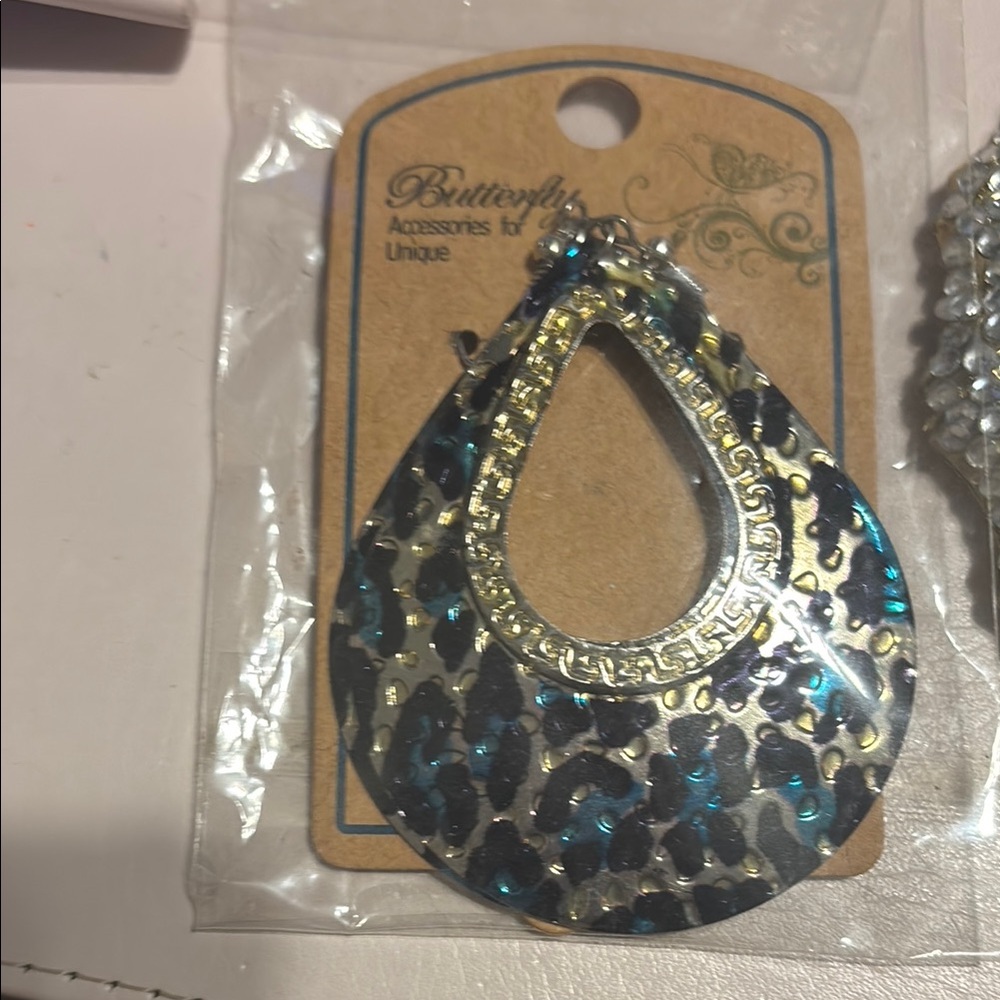 Butterfly Teardrop Earrings with Leopard Print